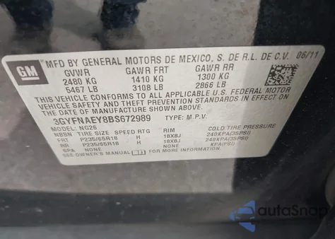 2011 Cadillac Srx Luxury Collection from USA, damaged, VIN 3GYFNAEY8BS672989